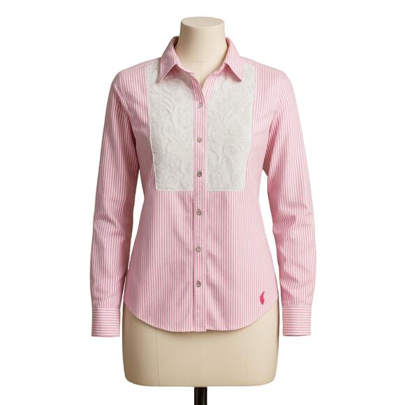 U.S. Polo Assn. Pink Pinstripe Lace Button Down Shirt M - Picture 4 of 13